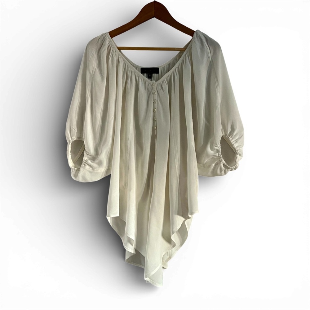 Karen Kane Cream Peasant Button up Flowing Blouse Large